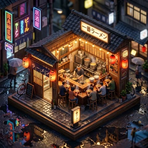 Izometrik ramen doʻkoni diorama