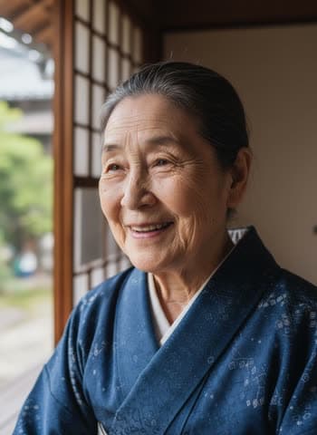 Kimono kiygan buvi portreti