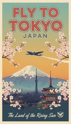 Tokio haqida retro sayohat plakati