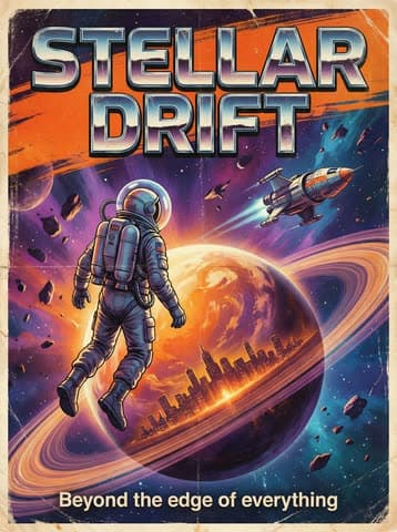 Retro fantastik plakat «STELLAR DRIFT»